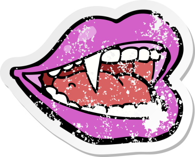 Bir insan tarafından çizilmiş vampir ağzının gerilmiş yapıştırması.