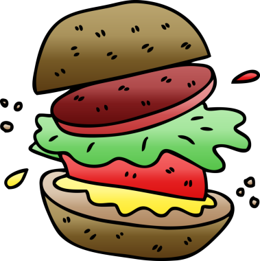 Bir insan tarafından çizilmiş gölgeli vejetaryen burger.