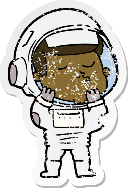 Bir insan tarafından çizilmiş kendinden emin bir astronotun sıkıntılı çıkartması.