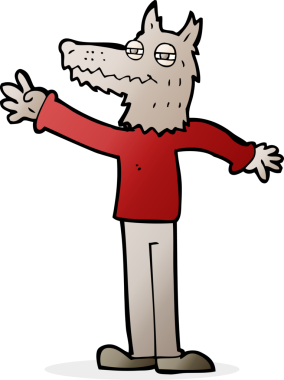 Bir insan tarafından çizilmiş, el sallayan bir kurt.