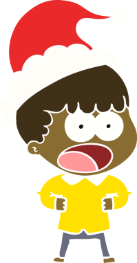 Bir insan tarafından çizilmiş Noel Baba şapkası giyen şok olmuş bir adamın düz renkli çizimi.