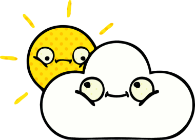 Bir insan tarafından çizilmiş bir güneş ışığı ve bulut çizgi filmi.