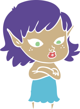 Bir insan tarafından çizilmiş düz renkli bir elf kızı.