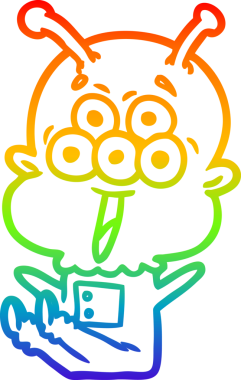 gökkuşağı gradyanı çizimi bir insan tarafından çizilmiş mutlu bir uzaylı çizgi filmi.