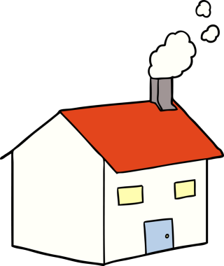 Bir insan tarafından çizilmiş karikatür evi.