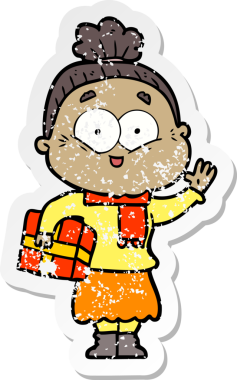 Bir insan tarafından çizilmiş mutlu, yaşlı bir kadının sıkıntılı çıkartması.