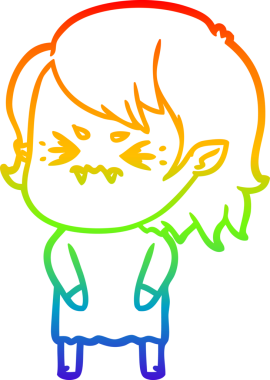 Gökkuşağı gradyan çizgi çizimi Bir insan tarafından çizilmiş rahatsız bir vampir kız çizgi filmi