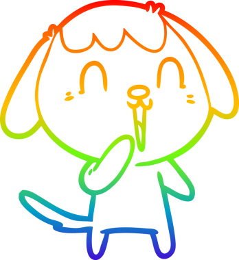 Gökkuşağı gradyan çizimi. Bir insan tarafından çizilmiş şirin bir köpek çizimi.