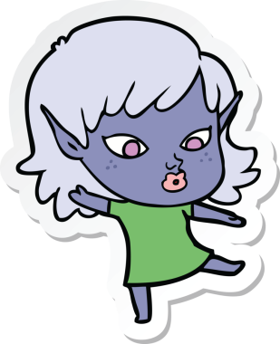 Bir insan tarafından çizilmiş güzel bir elf kızının çıkartması.