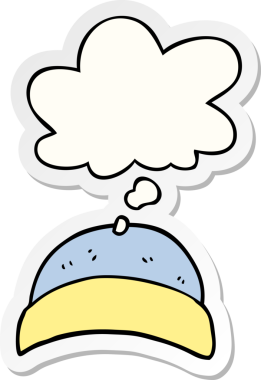 Düşünce baloncuklu çizgi film şapkası insan tarafından çizilmiş bir çıkartma.