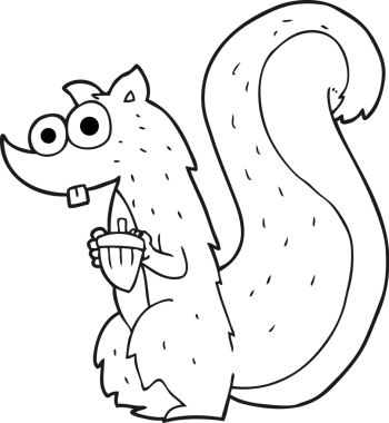 Bir insan tarafından çizilmiş fındıklı siyah beyaz çizgi film sincabı.