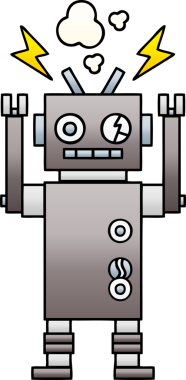 Arızalı bir robotun insan tarafından çizilmiş gölgeli karikatürü