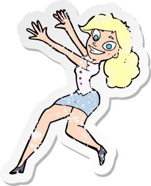 Bir insan tarafından çizilen mutlu kadın çizgi filminin gerilimli yapıştırması.