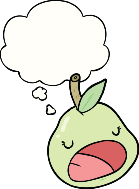 Bir insan tarafından çizilmiş düşünce baloncuklu armut.