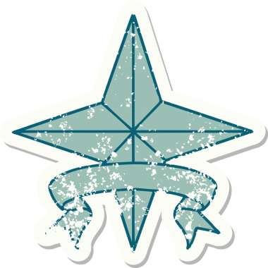 Bir insan tarafından çizilmiş bir yıldızın sancağı olan eski bir etiket.