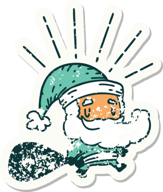 Bir insan tarafından çizilmiş çuvalı olan eski bir dövme stili Noel Baba karakteri.