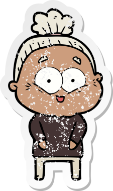 Bir insan tarafından çizilmiş mutlu, yaşlı bir kadının sıkıntılı çıkartması.