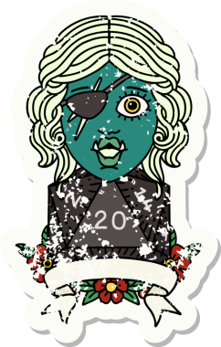 Retro Dövme Biçimi Bir insan tarafından çizilmiş 20 zarlı yarı ork düzenbaz karakter