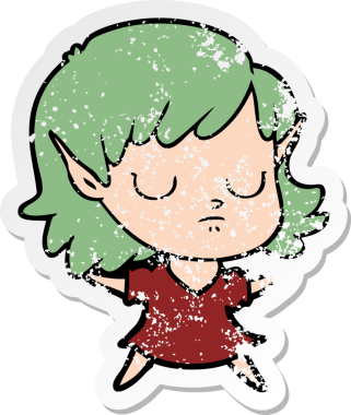 Bir insan tarafından çizilmiş karikatür elf kızının sıkıntılı çıkartması.