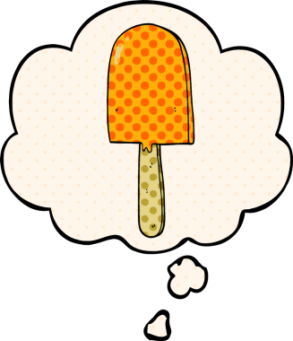 Çizgi roman tarzında bir insan tarafından çizilmiş düşünce balonlu çizgi film lolipopu.