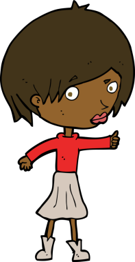 Bir insan tarafından çizilmiş kaşlarını kaldıran çizgi filmdeki kadın.