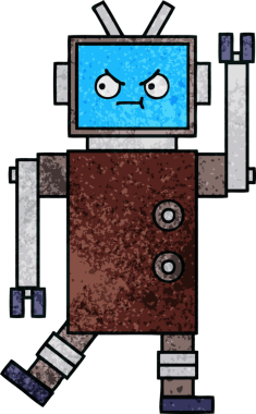 Bir insan tarafından çizilmiş bir robotun retro grunge dokusu