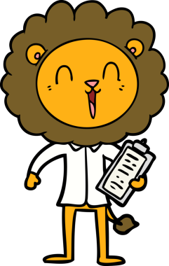 Bir insan tarafından çizilmiş gülen aslan çizgi filmi.