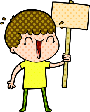 Bir insan tarafından çizilmiş, gülen karikatürcü adam.