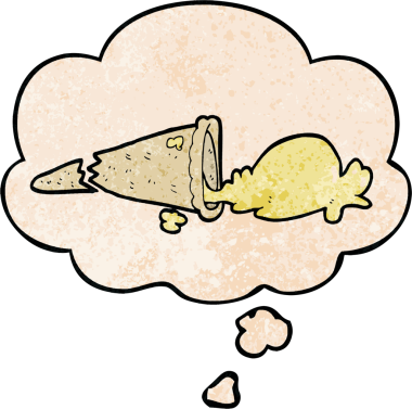 Bir insan tarafından çizilmiş grunge desenli düşünce baloncuklu dondurma.