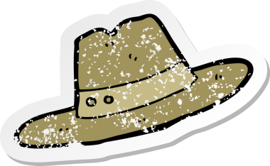 İnsan tarafından çizilmiş bir çizgi film şapkasının gerilimli retro çıkartması.