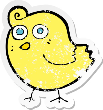 Bir insan tarafından çizilmiş komik bir karikatür kuşunun gerilmiş çıkartması.