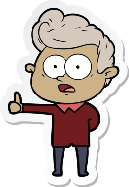 Bir insan tarafından çizilmiş, dik dik bakan bir çizgi film çıkartması.