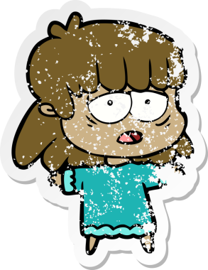 Bir insan tarafından çizilmiş yorgun bir karikatür çıkartması.