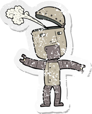 Bir insan tarafından çizilmiş komik bir robotun gerilimli çıkartması.