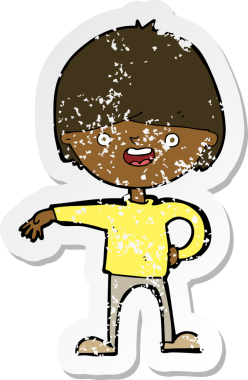 Bir insan tarafından çizilmiş mutlu bir adamın karikatür yapıştırması.