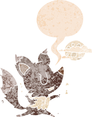 Ay ışığında değişen bir kurtadam çizgi filmi grunge 'daki konuşma baloncuğuyla bir insan tarafından çizilmiş tedirgin bir retro stil.