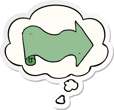 insan tarafından çizilmiş bir çıkartma olarak düşünce baloncuklu çizgi film oku