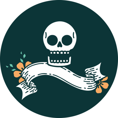 bir insan tarafından çizilmiş bir kafatası pankartıyla dövme biçimi simgesi