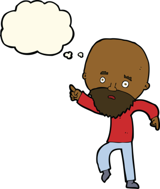 Çizgi film endişeli yaşlı adam bir insan tarafından çizilmiş düşünce balonuyla işaret ediyor.