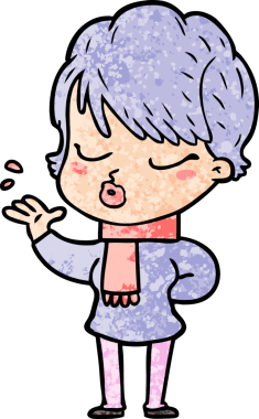 Bir insan tarafından çizilmiş gözleri kapalı çizgi film kadını.