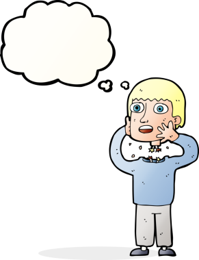 Bir insan tarafından çizilmiş düşünce baloncuklu gizli robot.