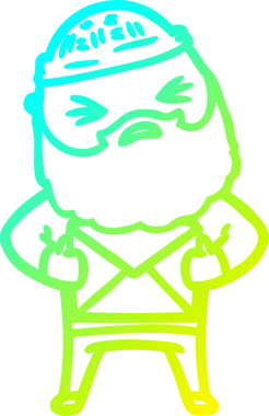 Bir insan tarafından çizilmiş sakallı bir çizgi film karakteri.