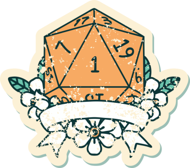 Retro Dövme Biçimi Doğal Bir d20 zar bir insan tarafından çizildi