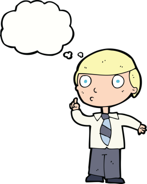 Bir insan tarafından çizilmiş düşünce balonu olan bir okul çocuğu.