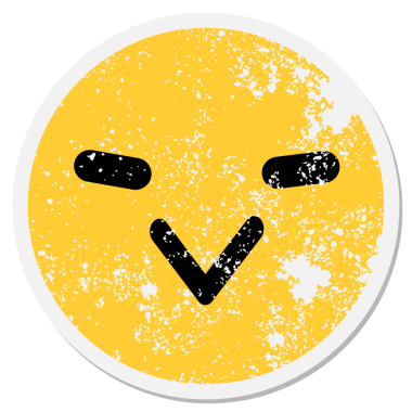 Kurnaz kuş suratlı bir insan tarafından çizilmiş dairesel bir etiket.