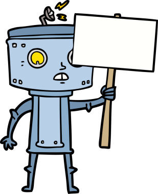 Bir insan tarafından çizilmiş boş işareti olan çizgi film robotu.