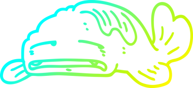 Bir insan tarafından çizilmiş üzgün, yaşlı bir balığın soğuk çizgi çizimi.