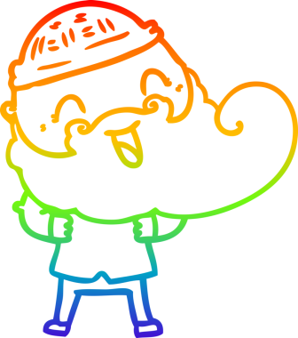 Gökkuşağı gradyan çizgisi sakallı mutlu bir adam ve bir insan tarafından çizilmiş kış şapkası.