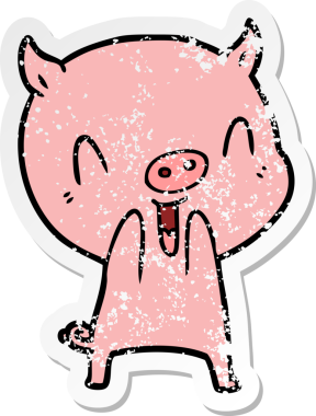 Bir insan tarafından çizilmiş mutlu çizgi film domuzunun sıkıntılı çıkartması.