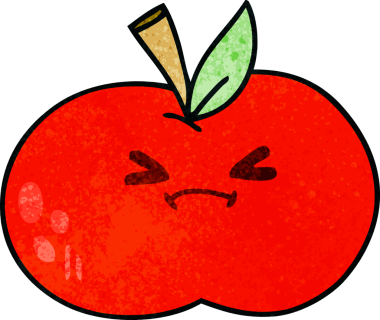 Bir insan tarafından çizilmiş tuhaf bir çizgi film elması.